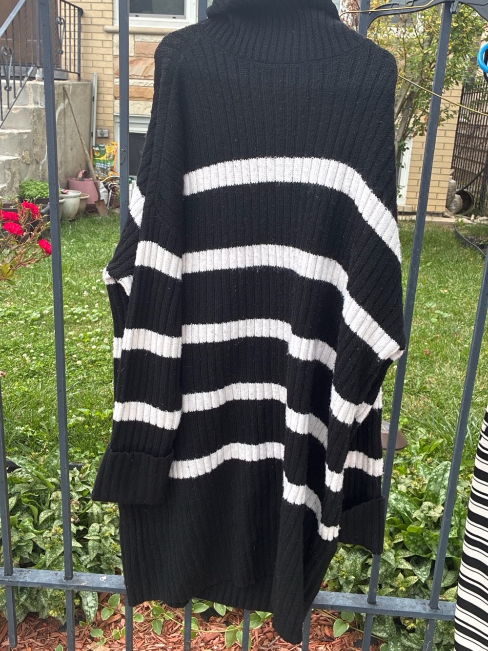 Sonoma Black and White Striped Turtleneck Sweater
